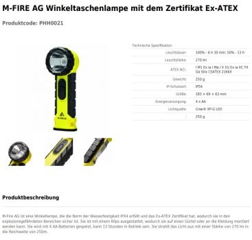 M-FIRE AG Winkeltaschenlampe mit dem Zertifikat Ex-ATEX